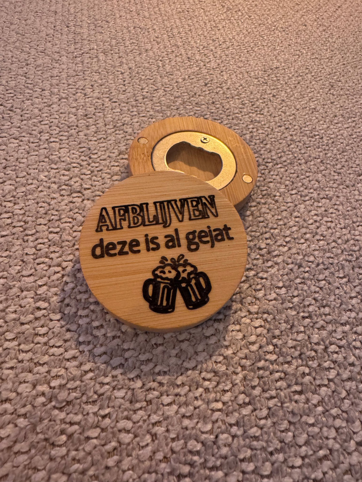 Luxe Houten Bieropener - Afblijven Deze Is Al Gejat - Cadeau
