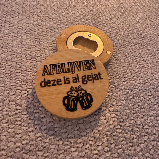 Luxe Houten Bieropener - Afblijven Deze Is Al Gejat - Cadeau