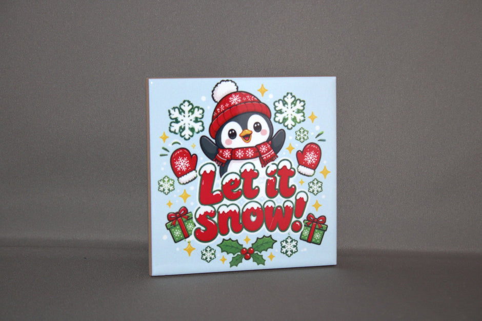 Keramisch kersttegeltje Let It Snow, 10,8x10,8 cm – sfeervol winter- en kerstcadeau