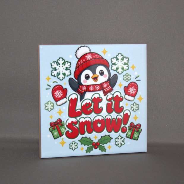 Keramisch kersttegeltje Let It Snow, 10,8x10,8 cm – sfeervol winter- en kerstcadeau