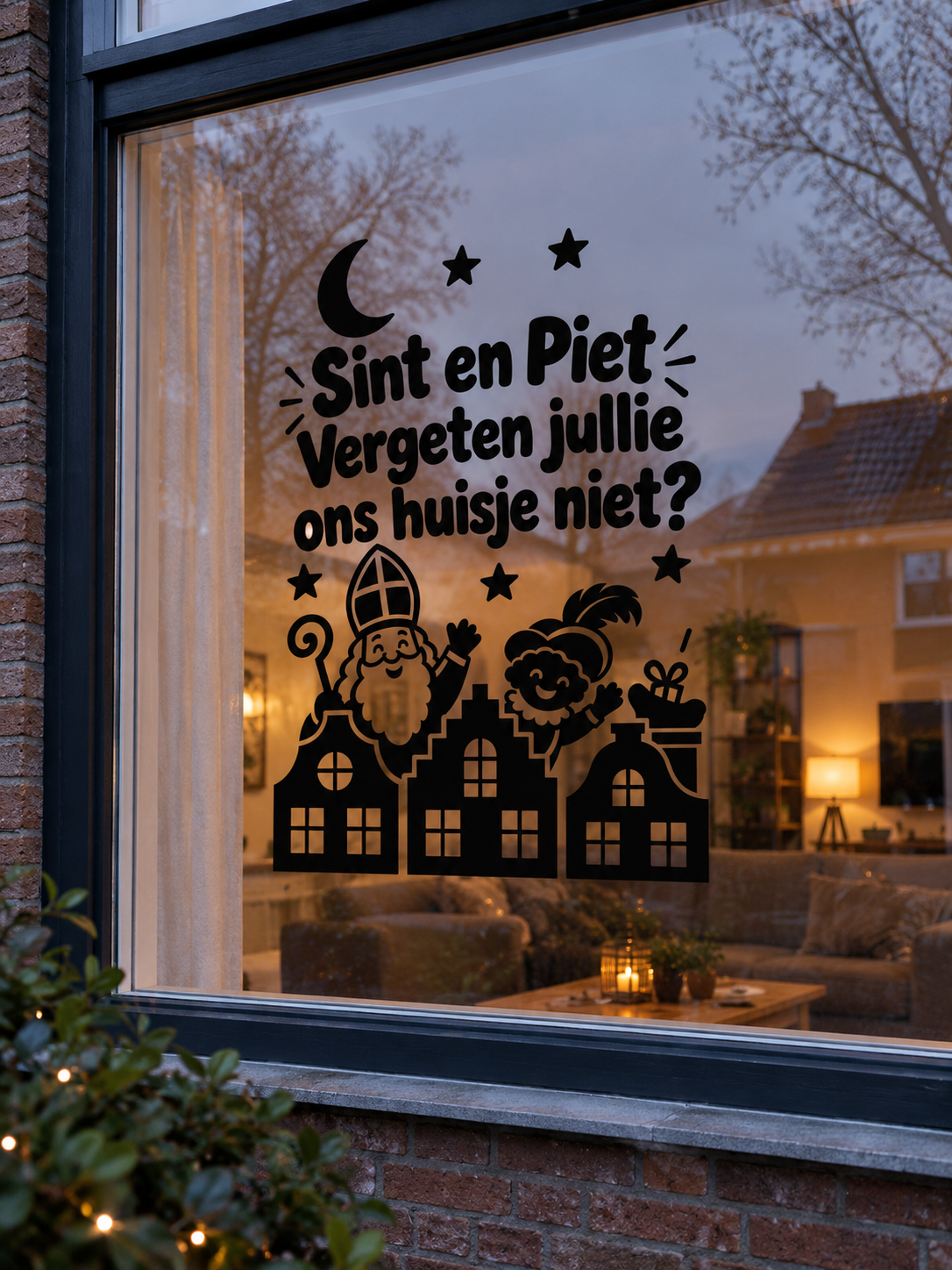 Zwarte Sinterklaas raamsticker met Sint en Piet en tekst 