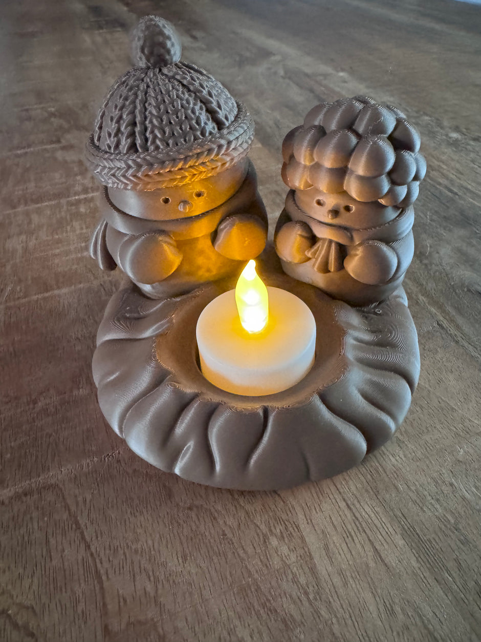 Sfeervolle houten waxinelichthouder met winters tafereel in chocoladebruin – inclusief LED-waxinelichtje, kerstdecoratie cadeau