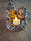 Sfeervolle houten waxinelichthouder met winters tafereel in chocoladebruin – inclusief LED-waxinelichtje, kerstdecoratie cadeau
