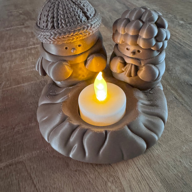 Sfeervolle houten waxinelichthouder met winters tafereel in chocoladebruin – inclusief LED-waxinelichtje, kerstdecoratie cadeau