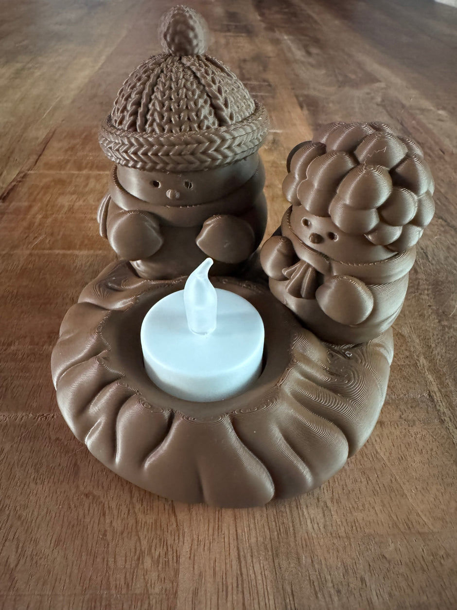 Sfeervolle houten waxinelichthouder met winters tafereel in chocoladebruin – inclusief LED-waxinelichtje, kerstdecoratie cadeau