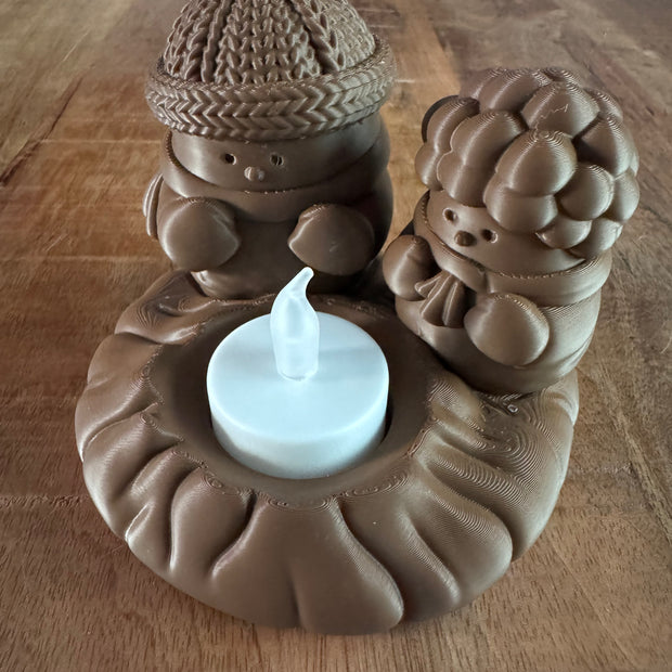 Sfeervolle houten waxinelichthouder met winters tafereel in chocoladebruin – inclusief LED-waxinelichtje, kerstdecoratie cadeau