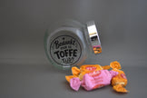 Glazen potje met toffees en tekst Bedankt Voor De Toffe Tijd – leuk afscheidscadeau voor juf of meester

