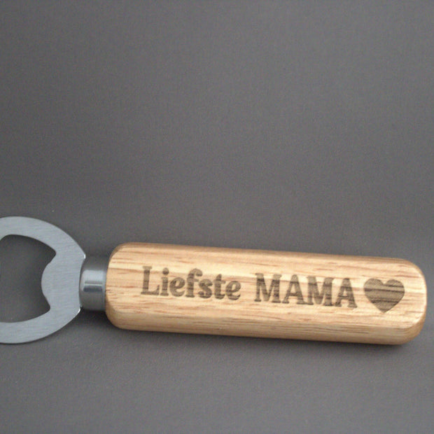Houten flesopener met gravure Liefste Mama – lief cadeau voor mama op Moederdag of verjaardag
