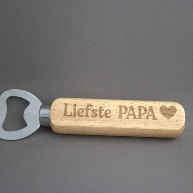 Houten bieropener flesopener met gravure Liefste Papa – lief cadeau voor papa op Vaderdag of verjaardag