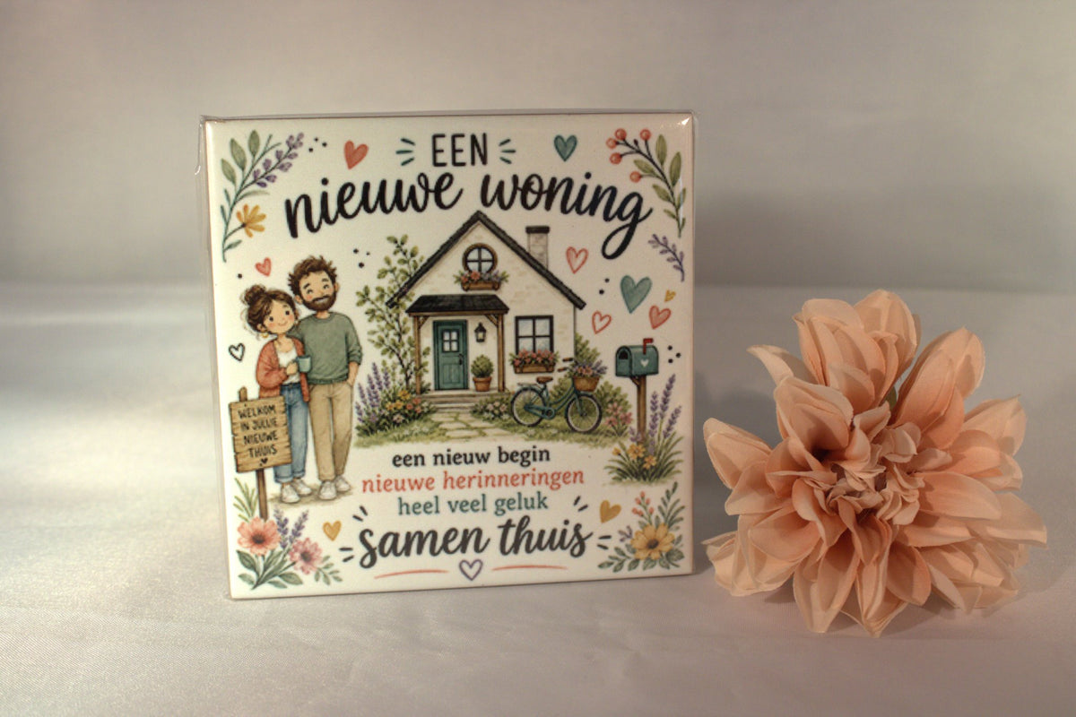 Keramisch tegeltje cadeau nieuwe woning met tekst Samen thuis - leuk housewarming cadeau