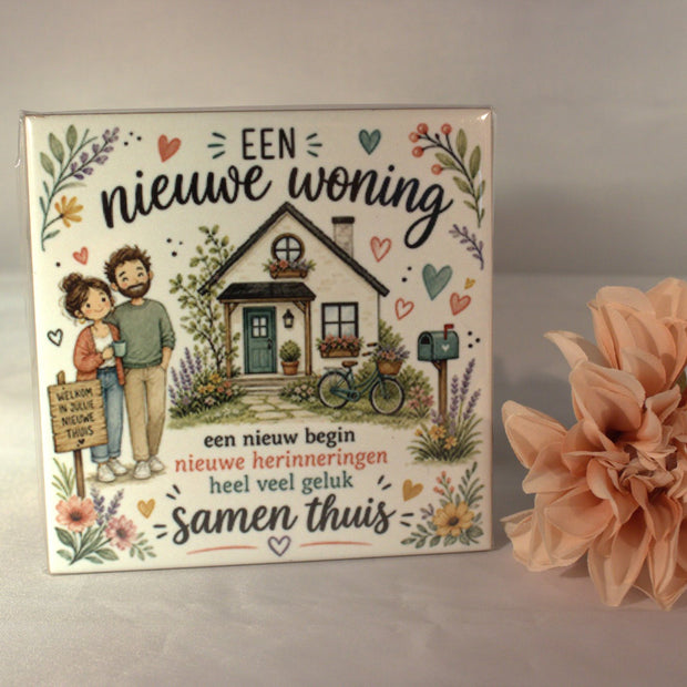 Keramisch tegeltje cadeau nieuwe woning met tekst Samen thuis - leuk housewarming cadeau