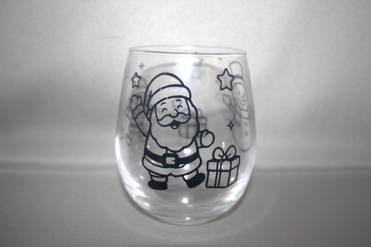 Transparant glas met kerst sneeuw afbeelding Kerstman en cadeautje – feestelijk drinkglas of waxinelichtje kerstdecoratie

