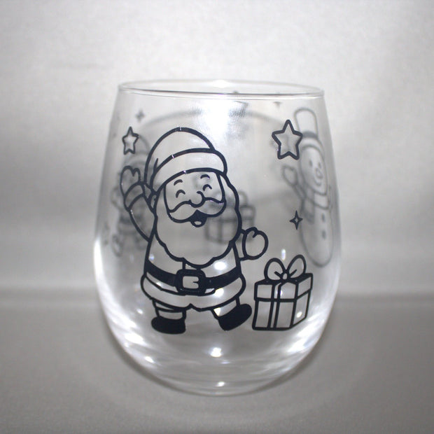 Transparant glas met kerst sneeuw afbeelding Kerstman en cadeautje – feestelijk drinkglas of waxinelichtje kerstdecoratie
