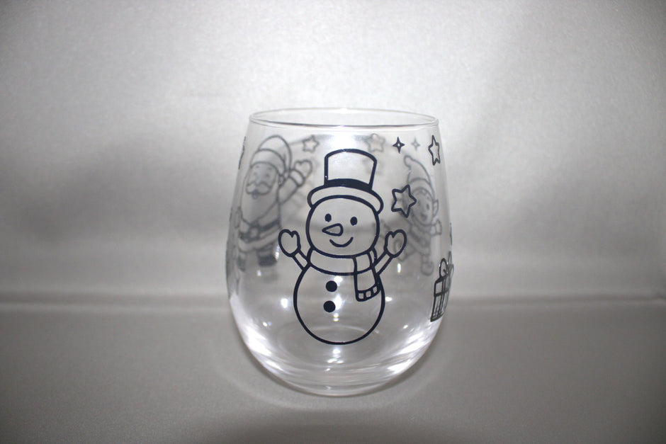 Transparant glas met kerst sneeuw afbeelding sneeuwpop met hoge hoed – feestelijk drinkglas of waxinelichtje kerstdecoratie
