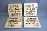 Set van 4 bamboe glasonderzetters met kattenontwerp – duurzaam cadeau voor kattenliefhebbers

