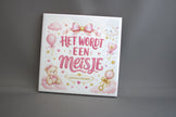 Keramisch tegeltje Het Wordt Een Meisje met roze teddybeer, ballonnen en strik – cadeau zwangerschapsaankondiging of gender reveal meisje

