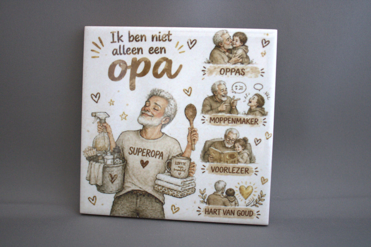 Keramisch tegeltje Ik Ben Een Superopa, 10,8x10,8 cm – lief cadeau voor opa op verjaardag of Vaderdag