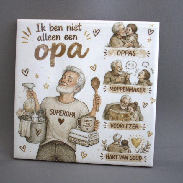 Keramisch tegeltje Ik Ben Een Superopa, 10,8x10,8 cm – lief cadeau voor opa op verjaardag of Vaderdag