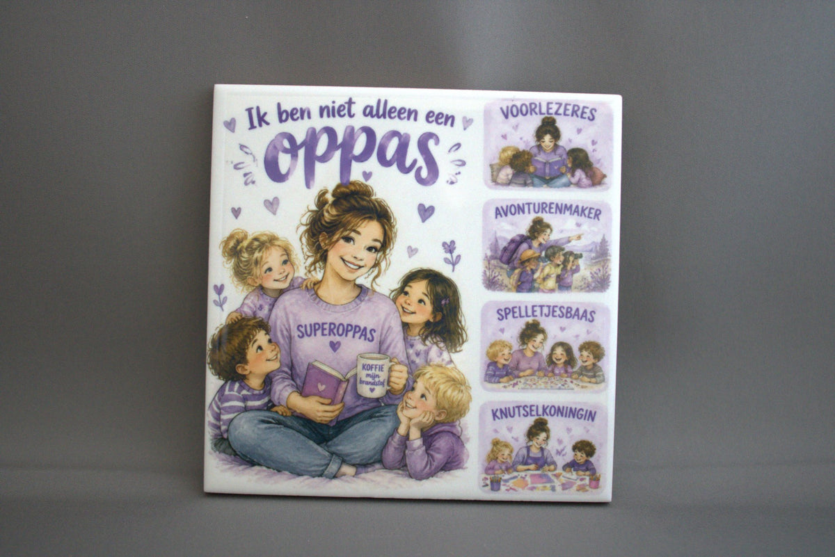 Keramisch tegeltje Ik Ben Een Super Oppas, 10,8x10,8 cm – lief cadeau voor oppas of gastouder