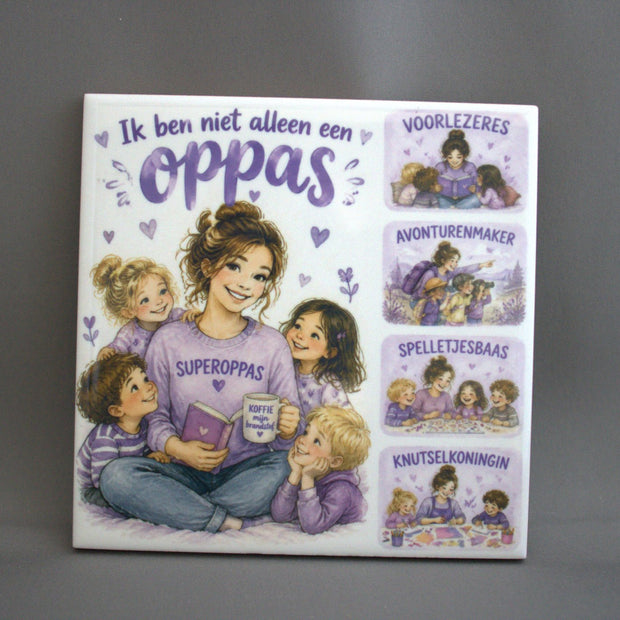 Keramisch tegeltje Ik Ben Een Super Oppas, 10,8x10,8 cm – lief cadeau voor oppas of gastouder