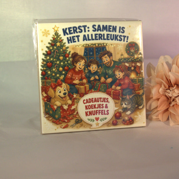Keramisch tegeltje kerstcadeau met naam en tekst Kerst is samen het allerleukst - persoonlijk kerstcadeau
