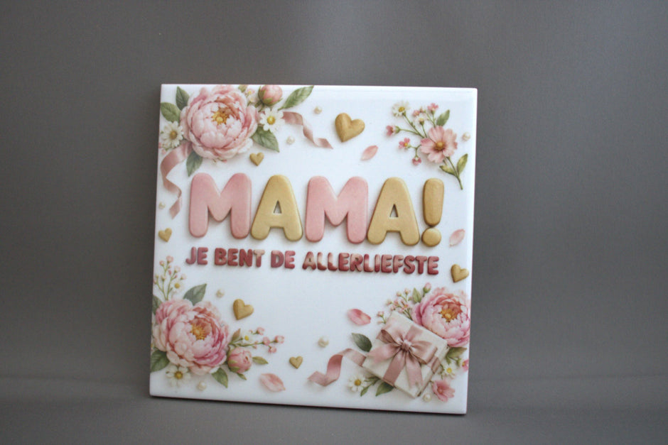 Keramisch tegeltje Mama Je Bent De Allerliefste, 10,8x10,8 cm – lief cadeau voor mama op Moederdag of verjaardag
