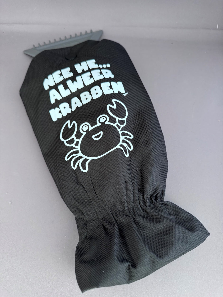 Handschoen ijskrabber met grappige tekst 'Alweer Krabben' – leuk wintercadeau van Shop V-Ric
