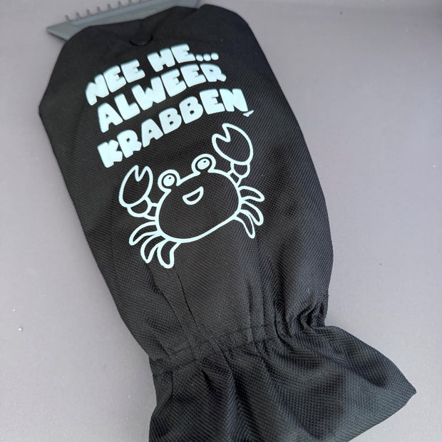 Handschoen ijskrabber met grappige tekst 'Alweer Krabben' – leuk wintercadeau van Shop V-Ric
