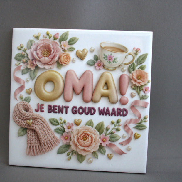 Keramisch tegeltje Oma Je Bent Goud Waard, 10,8x10,8 cm – lief cadeau voor oma op verjaardag of Moederdag

