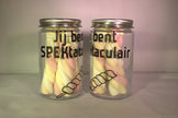 Glazen spekjespot met tekst Jij bent SPEKtaculair - leuk cadeau voor juf of meester