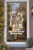 Witte statische raamsticker met Sint en Piet en twee kinderen met de tekst 